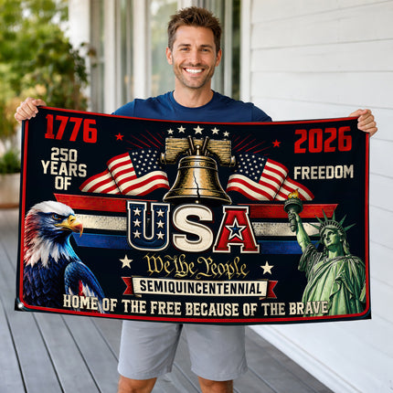 USA Semiquincentennial 250 Years of Freedom Liberty Bell Eagle House Flag