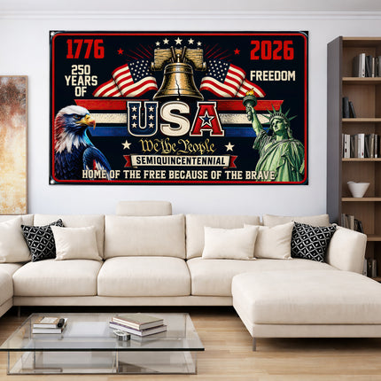 USA Semiquincentennial 250 Years of Freedom Liberty Bell Eagle House Flag