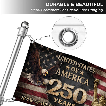 United States of America 250 Years Liberty Eagle Statue of Liberty House Flag