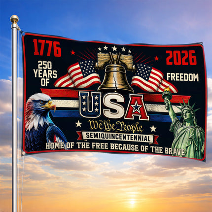 USA Semiquincentennial 250 Years of Freedom Liberty Bell Eagle House Flag