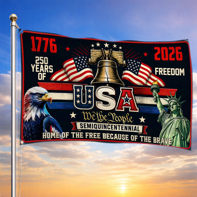 USA Semiquincentennial 250 Years of Freedom Liberty Bell Eagle House Flag