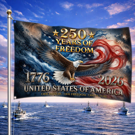 United States of America 250 Years of Freedom Soaring Eagle Patriotic House Flag