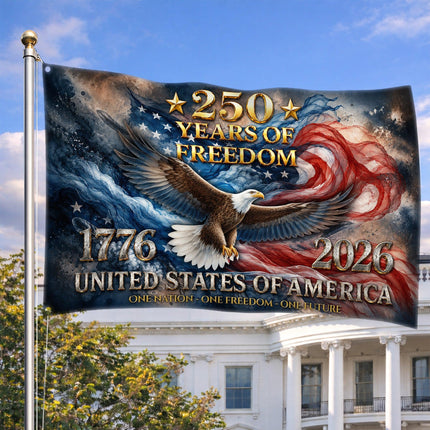United States of America 250 Years of Freedom Soaring Eagle Patriotic House Flag