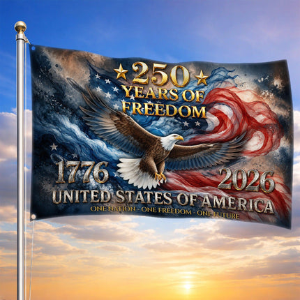 United States of America 250 Years of Freedom Soaring Eagle Patriotic House Flag
