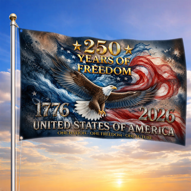 United States of America 250 Years of Freedom Soaring Eagle Patriotic House Flag