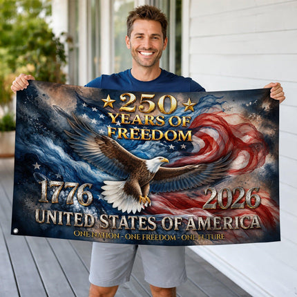 United States of America 250 Years of Freedom Soaring Eagle Patriotic House Flag