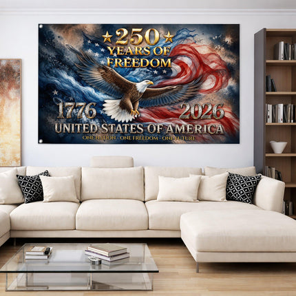 United States of America 250 Years of Freedom Soaring Eagle Patriotic House Flag