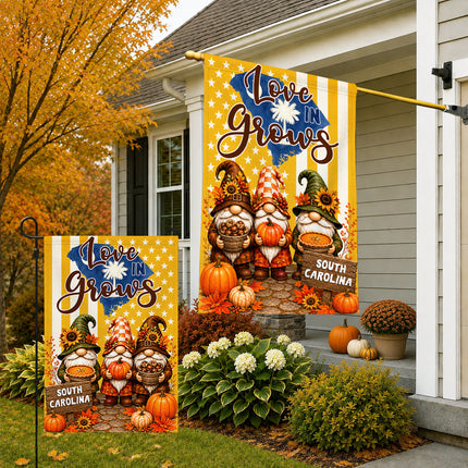 South Carolina Love Grows Autumn Gnome Harvest Flag