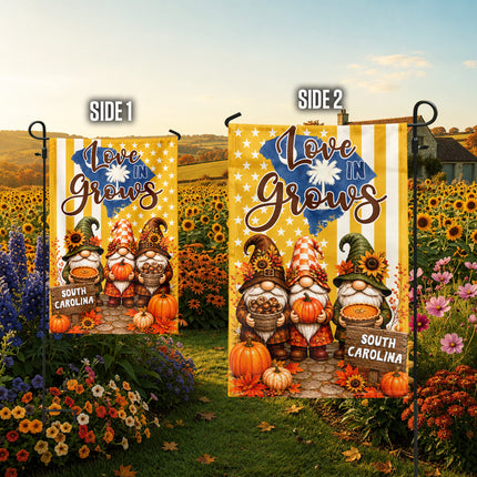 South Carolina Love Grows Autumn Gnome Harvest Flag