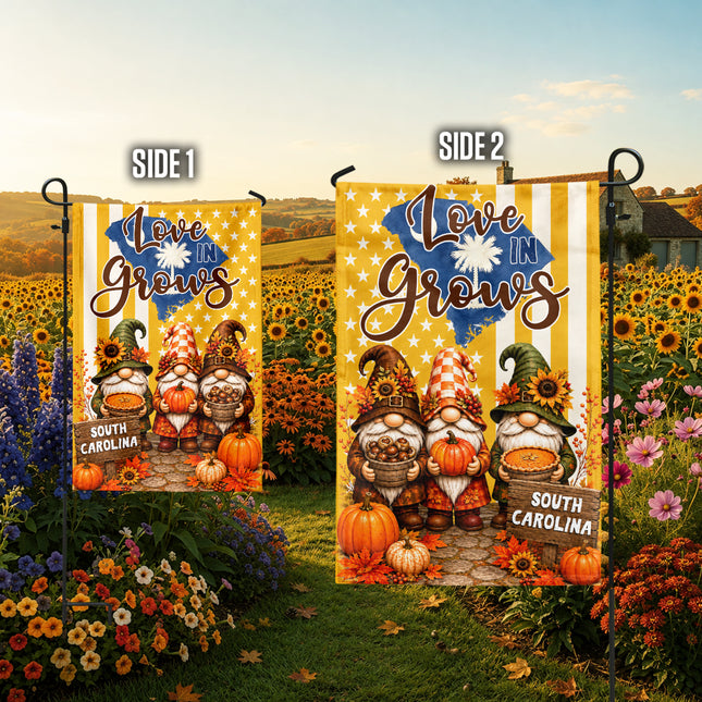 South Carolina Love Grows Autumn Gnome Harvest Flag