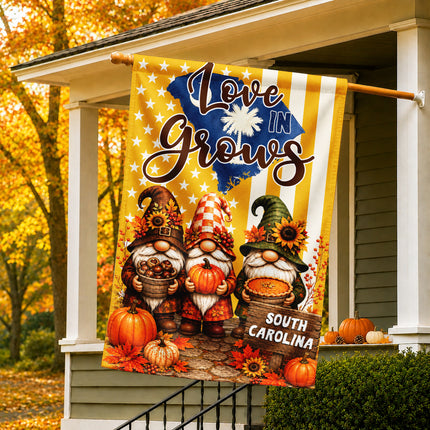 South Carolina Love Grows Autumn Gnome Harvest Flag