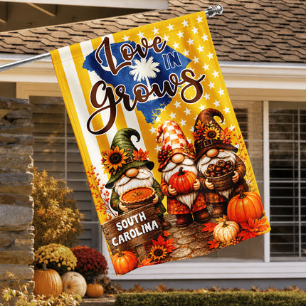 South Carolina Love Grows Autumn Gnome Harvest Flag