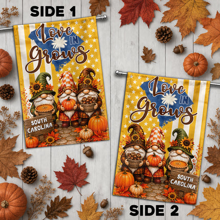 South Carolina Love Grows Autumn Gnome Harvest Flag