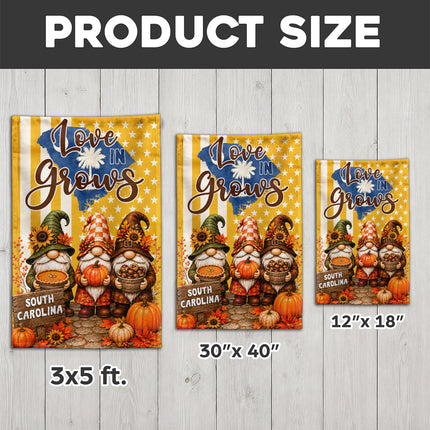 South Carolina Love Grows Autumn Gnome Harvest Flag