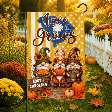 South Carolina Love Grows Autumn Gnome Harvest Flag