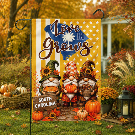 South Carolina Love Grows Autumn Gnome Harvest Flag