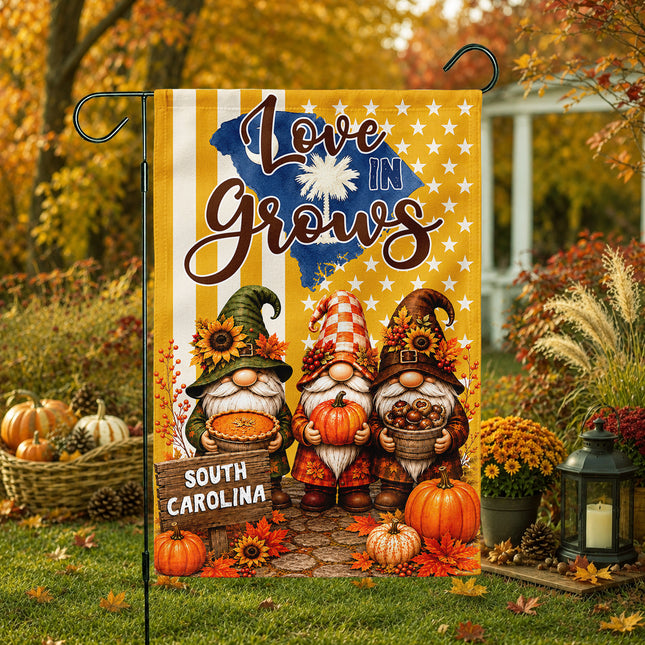 South Carolina Love Grows Autumn Gnome Harvest Flag