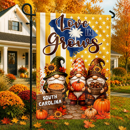 South Carolina Love Grows Autumn Gnome Harvest Flag