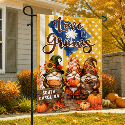 South Carolina Love Grows Autumn Gnome Harvest Flag