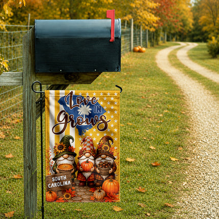South Carolina Love Grows Autumn Gnome Harvest Flag