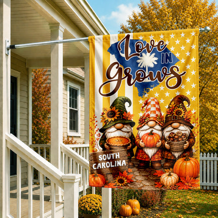 South Carolina Love Grows Autumn Gnome Harvest Flag