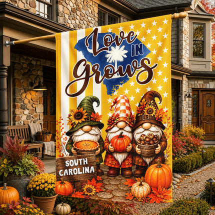 South Carolina Love Grows Autumn Gnome Harvest Flag