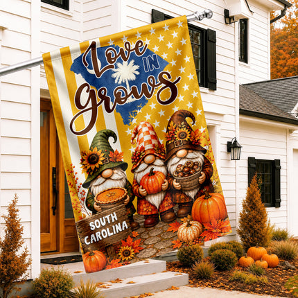 South Carolina Love Grows Autumn Gnome Harvest Flag