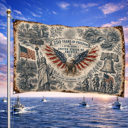 United States of America 250 Years of Freedom Vintage Sketch House Flag