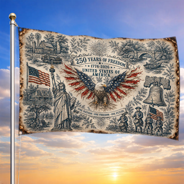 United States of America 250 Years of Freedom Vintage Sketch House Flag