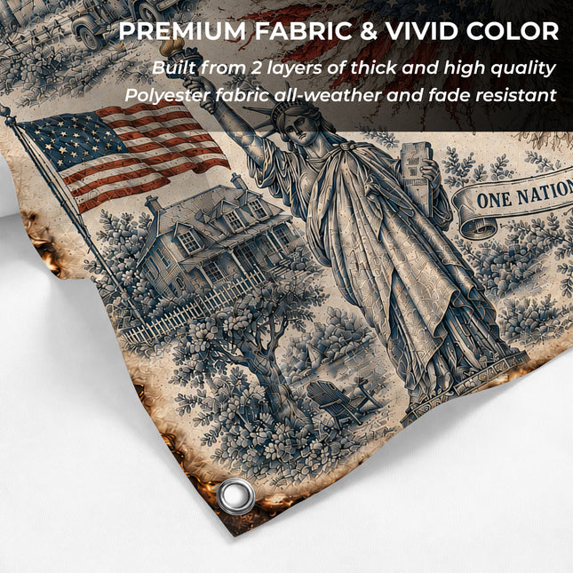 United States of America 250 Years of Freedom Vintage Sketch House Flag