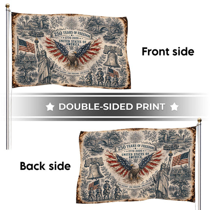 United States of America 250 Years of Freedom Vintage Sketch House Flag