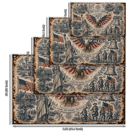 United States of America 250 Years of Freedom Vintage Sketch House Flag