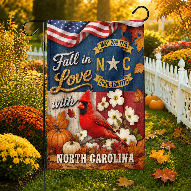 North Carolina Fall Flag Cardinal Dogwood Pumpkin Autumn Decor