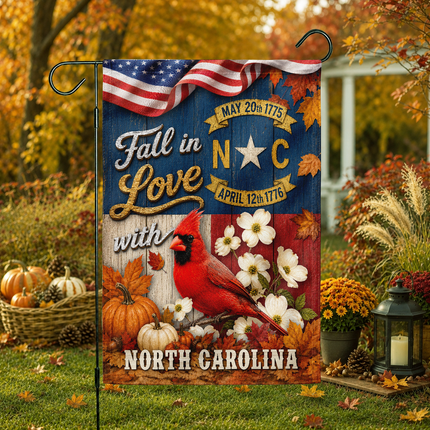 North Carolina Fall Flag Cardinal Dogwood Pumpkin Autumn Decor