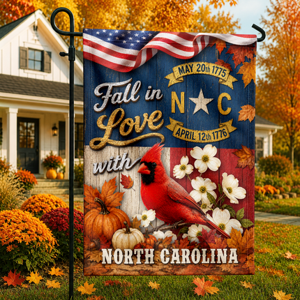 North Carolina Fall Flag Cardinal Dogwood Pumpkin Autumn Decor
