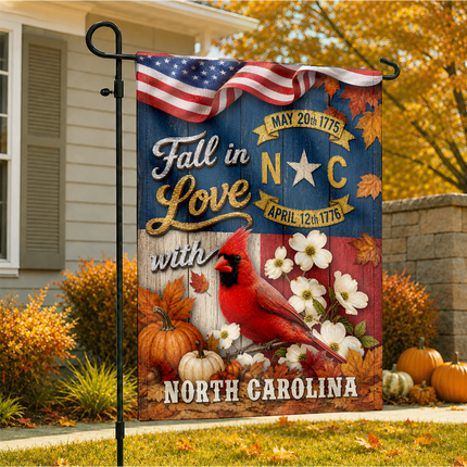 North Carolina Fall Flag Cardinal Dogwood Pumpkin Autumn Decor