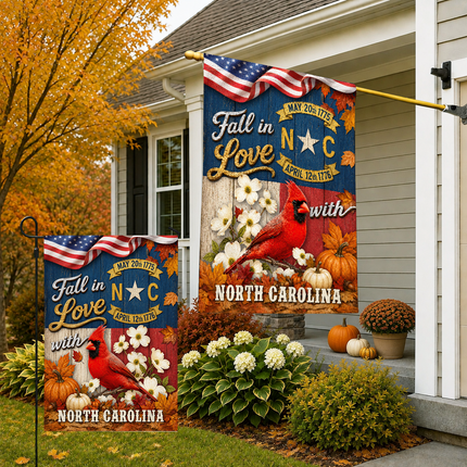 North Carolina Fall Flag Cardinal Dogwood Pumpkin Autumn Decor