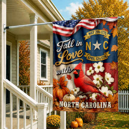 North Carolina Fall Flag Cardinal Dogwood Pumpkin Autumn Decor