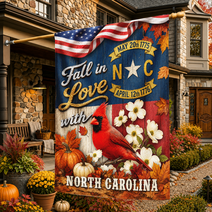 North Carolina Fall Flag Cardinal Dogwood Pumpkin Autumn Decor