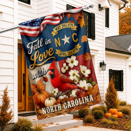North Carolina Fall Flag Cardinal Dogwood Pumpkin Autumn Decor