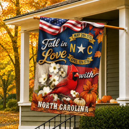 North Carolina Fall Flag Cardinal Dogwood Pumpkin Autumn Decor