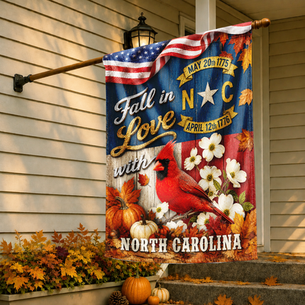 North Carolina Fall Flag Cardinal Dogwood Pumpkin Autumn Decor