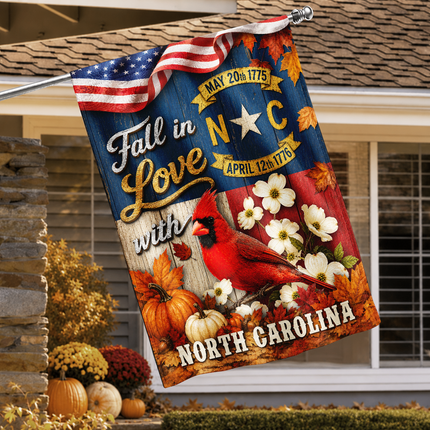 North Carolina Fall Flag Cardinal Dogwood Pumpkin Autumn Decor