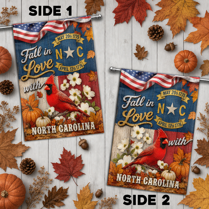 North Carolina Fall Flag Cardinal Dogwood Pumpkin Autumn Decor
