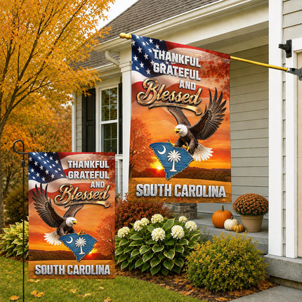 North Carolina Fall Flag Thankful Blessed Eagle Autumn Decor
