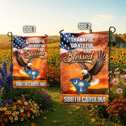 North Carolina Fall Flag Thankful Blessed Eagle Autumn Decor