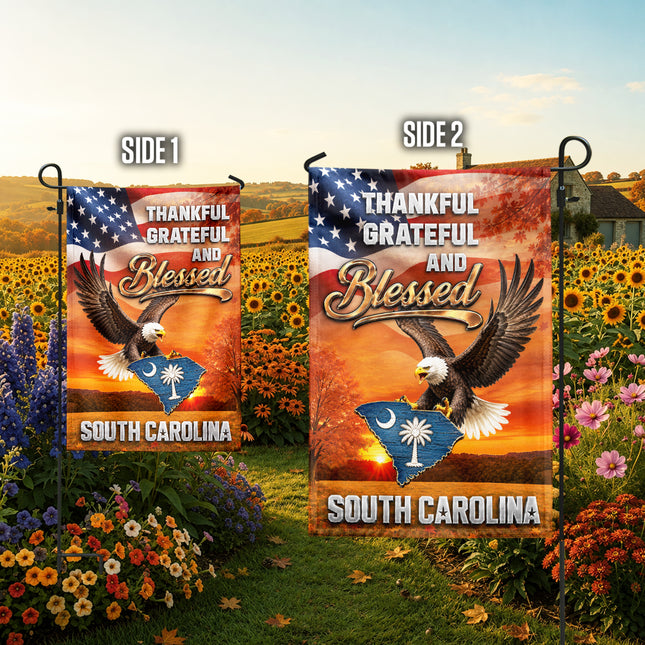 North Carolina Fall Flag Thankful Blessed Eagle Autumn Decor