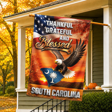 North Carolina Fall Flag Thankful Blessed Eagle Autumn Decor