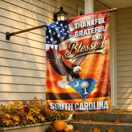 North Carolina Fall Flag Thankful Blessed Eagle Autumn Decor