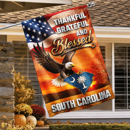 North Carolina Fall Flag Thankful Blessed Eagle Autumn Decor